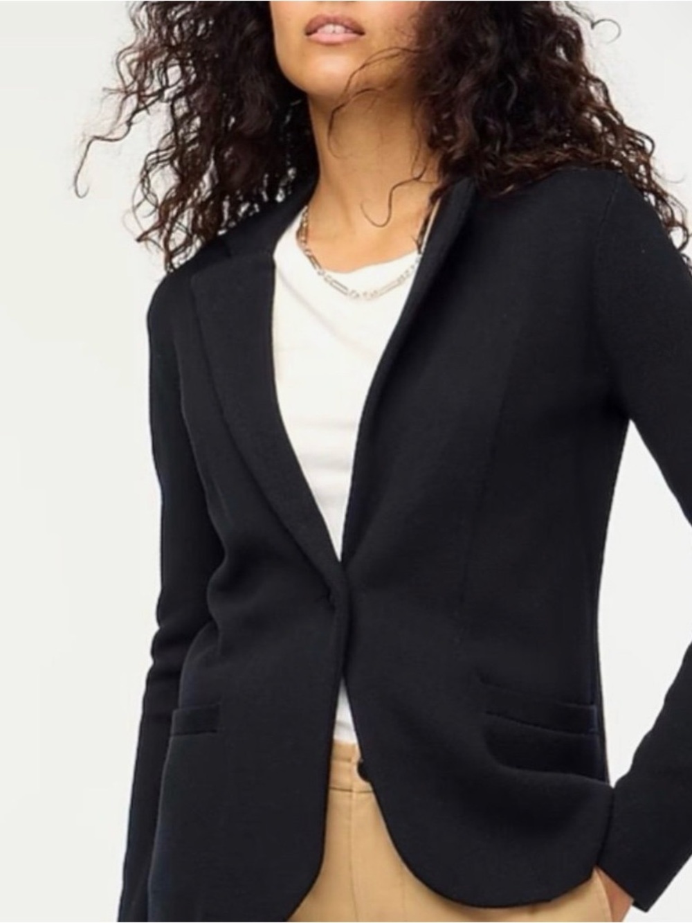 J.Crew Sweater Blazer Women L Black Excellent Cotton Knit Notched Lapel Pocket - Picture 2 of 6